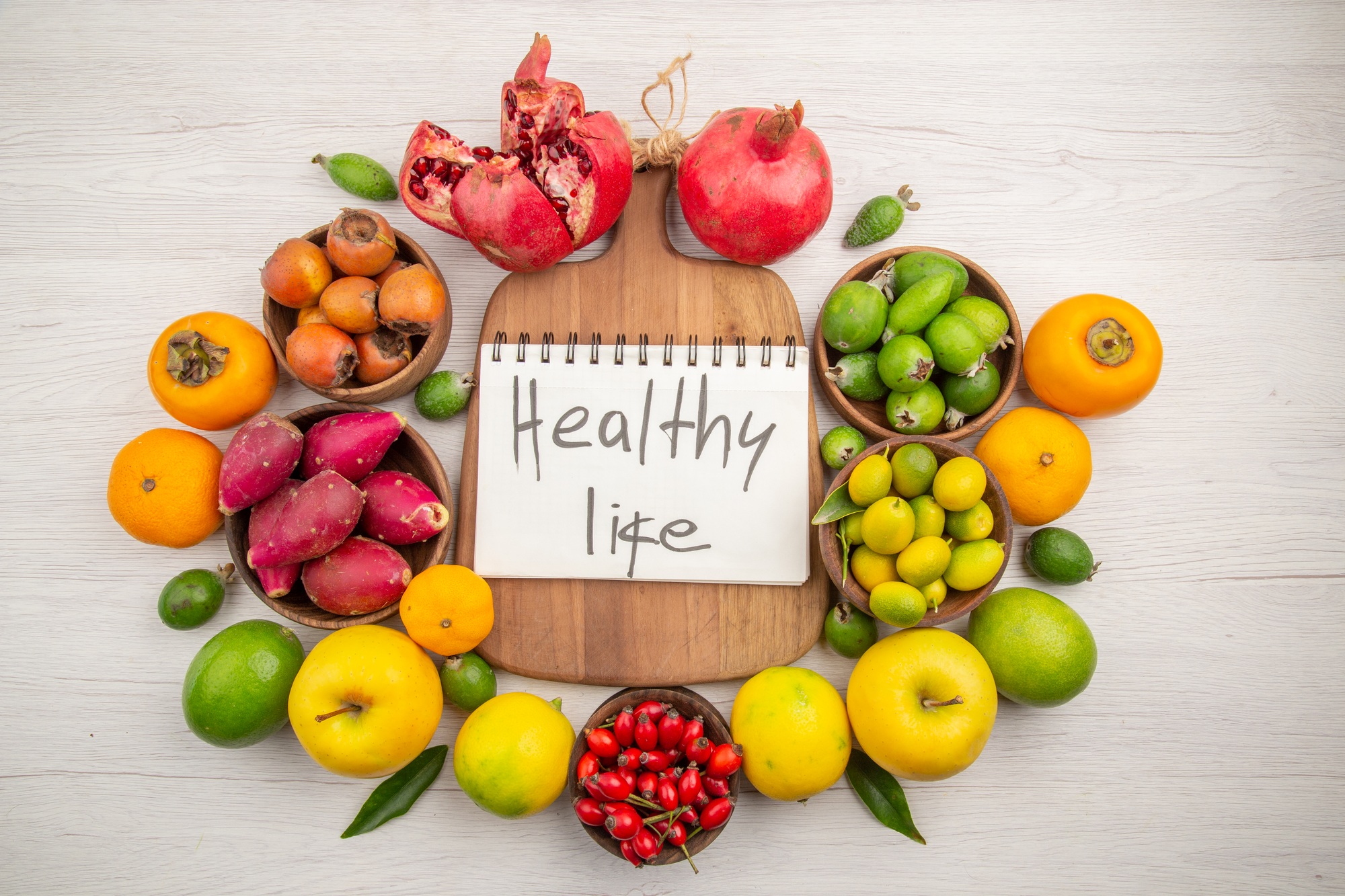 top view fresh fruits composition different fruits on white background tasty healthy life citrus